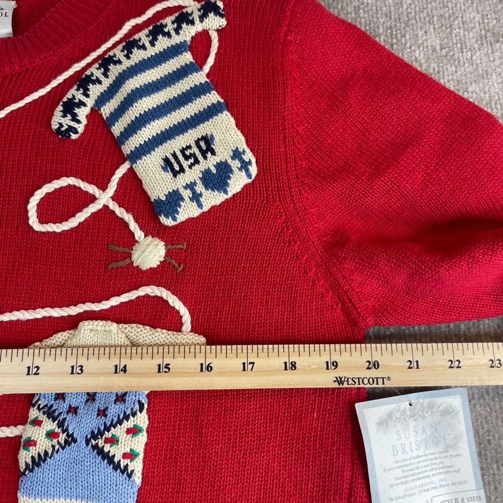 Susan Bristol Red Hand Embroidered Sweater M Mittens Jumpers USA - Picture 4 of 14